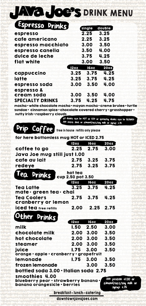 Menu - Downtown Java Joes